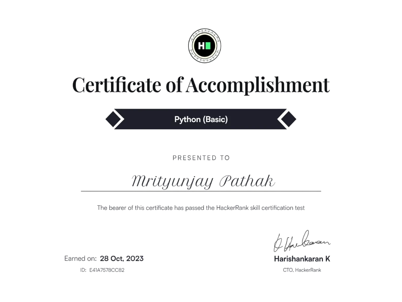 HackerRank Python Certificate